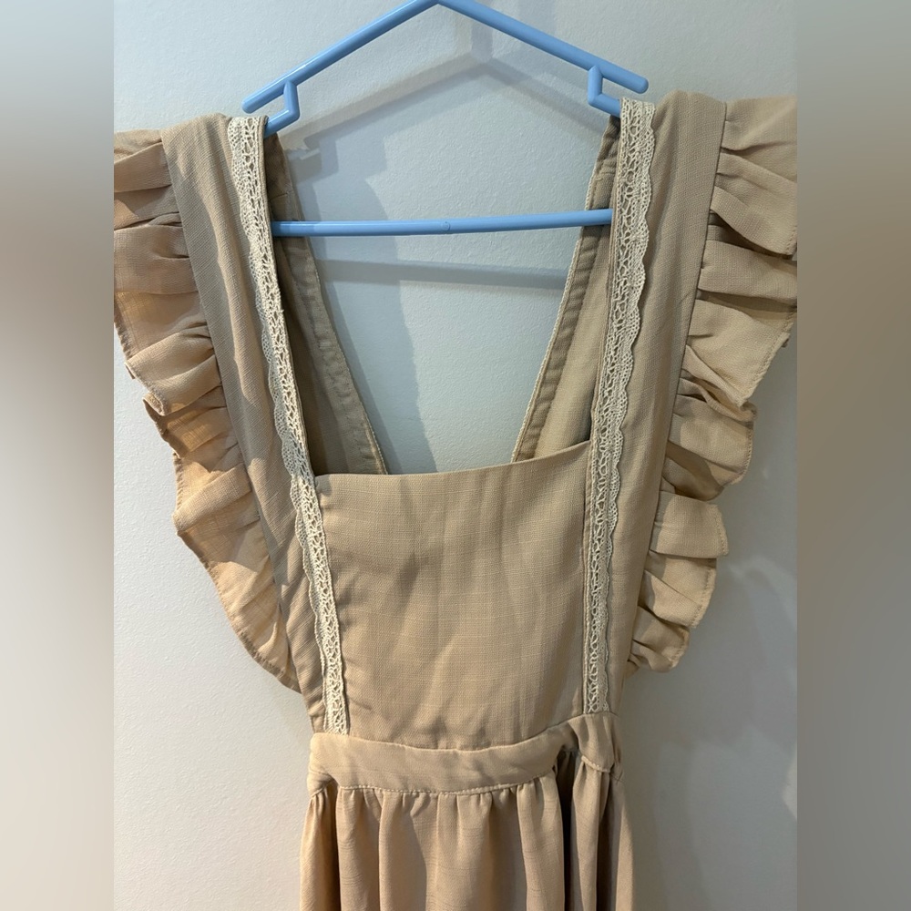 Handmade Elegant Tan Ruffle Dress - Picture 2 of 6